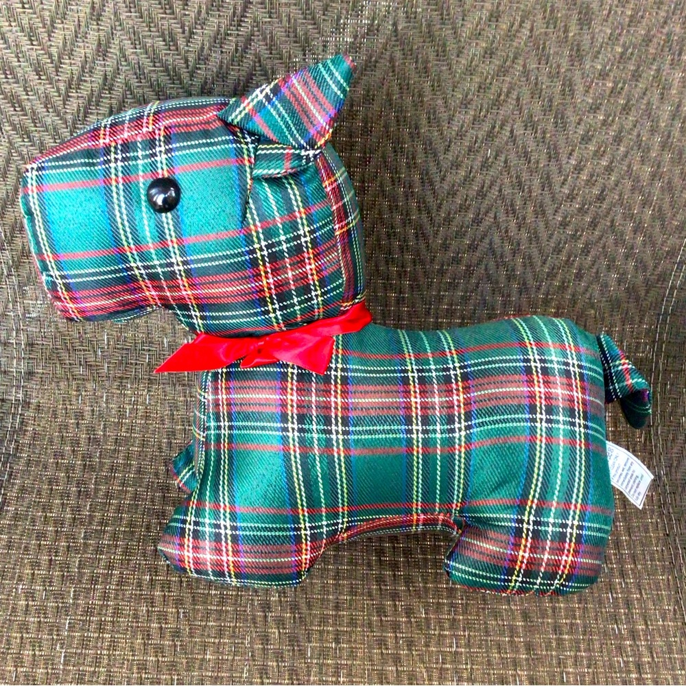 Scottish Plaid Green/Red Large Scottie Dog Doorstop